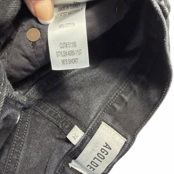 AGOLDE Women's Black Denim Shorts Raw Hem Button Fly Sz 24 - Picture 10 of 10